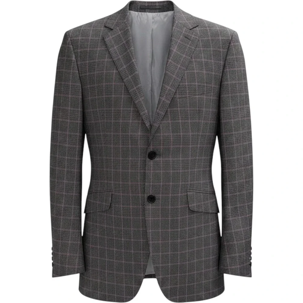 Ben Sherman Mens Grey Pink Plaid Distressed Raw Edge Blazer Sport Coat L Y2K